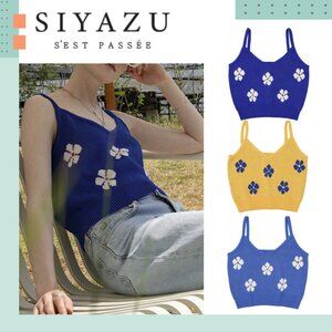 Siyazu Flower Patterns Sleeveless Street Style Plain Cotton tank top 2 colors